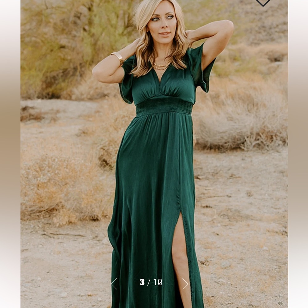 NWT Baltic Born Prague Slit Satin Maxi Dress in Dark Emerald Green size XL - Picture 5 of 13